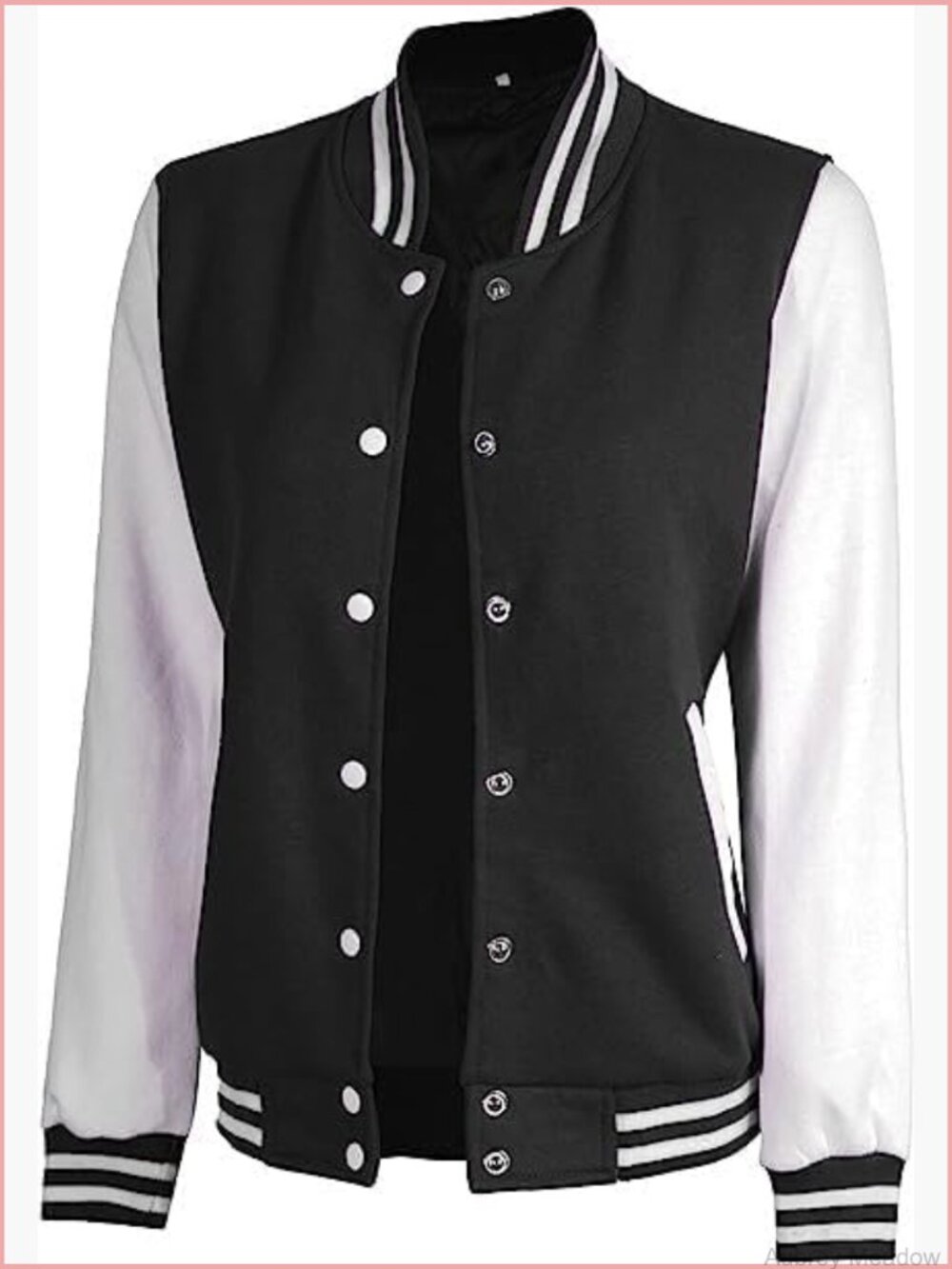 Fleece Bomber Varsity Jacket – Women's Letterman Style, Snap Buttons, Tailored